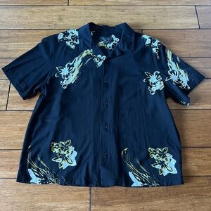 Rag & Bone Men’s L Avery Black and Green Olive Floral Casual Shirt